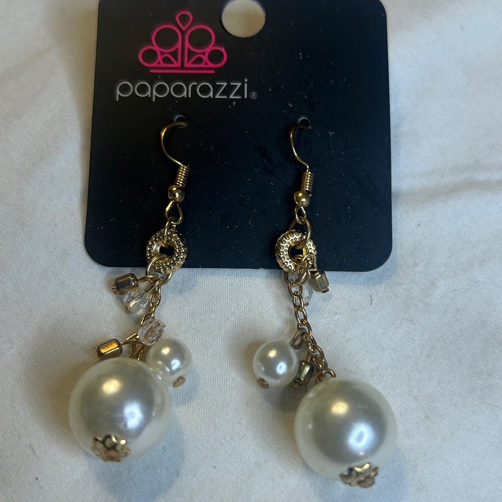 Paparazzi Gold and White Pearl Earrings